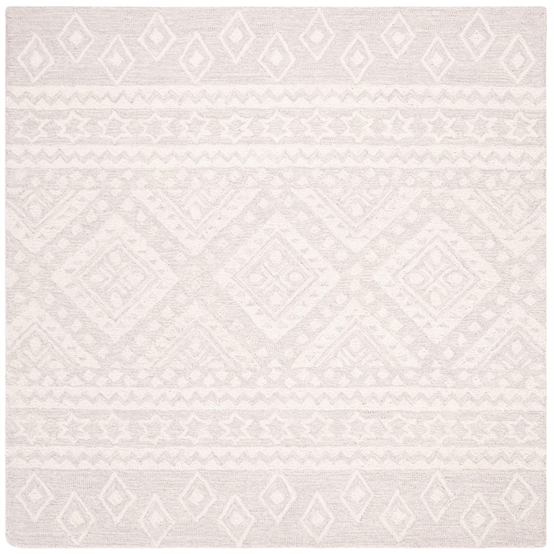 Safavieh Micro-Loop 5' Square Hand Tufted Wool Rug in Gray and Ivory