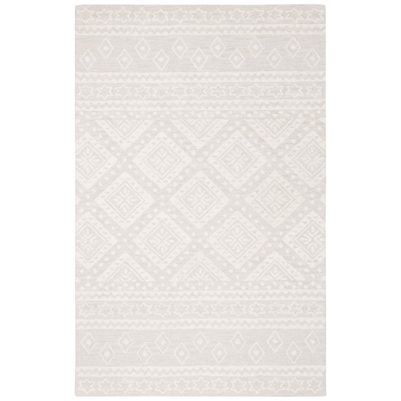 Safavieh Micro-Loop 8' x 10' Hand Tufted Wool Rug in Gray and Ivory