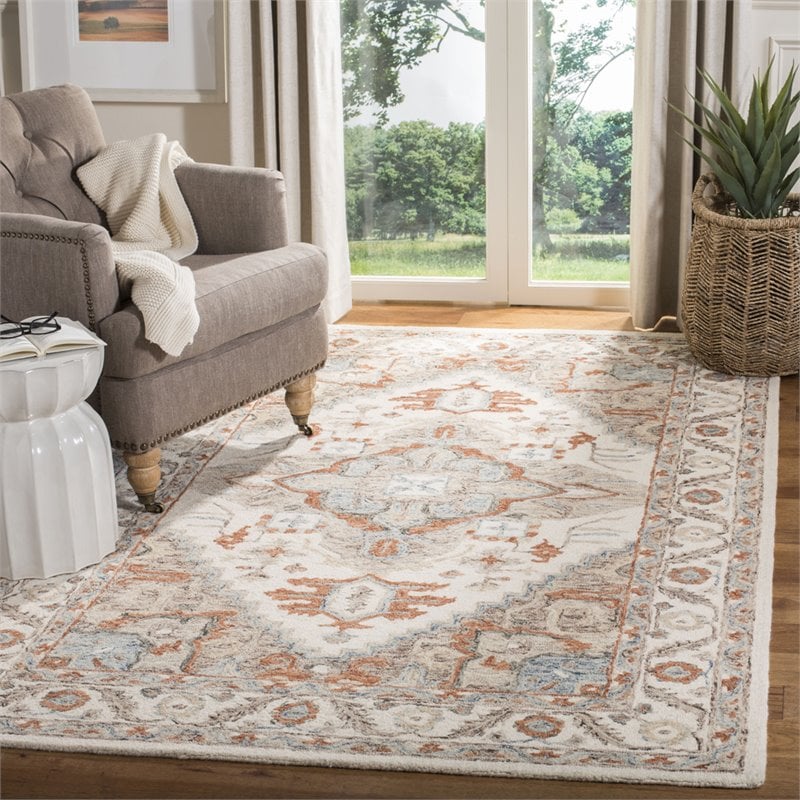 Safavieh Micro-Loop 4' x 6' Hand Tufted Wool Rug in Gray and Rust