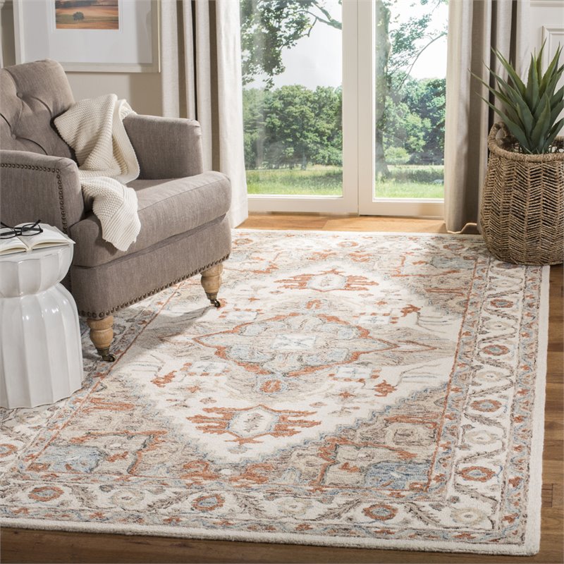 Safavieh Micro-Loop 8' x 10' Hand Tufted Wool Rug in Gray and Rust
