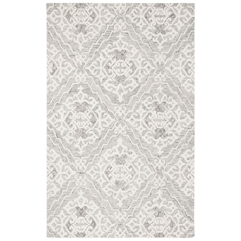 Safavieh Micro-Loop 4' x 6' Hand Tufted Wool Rug in Gray and Ivory