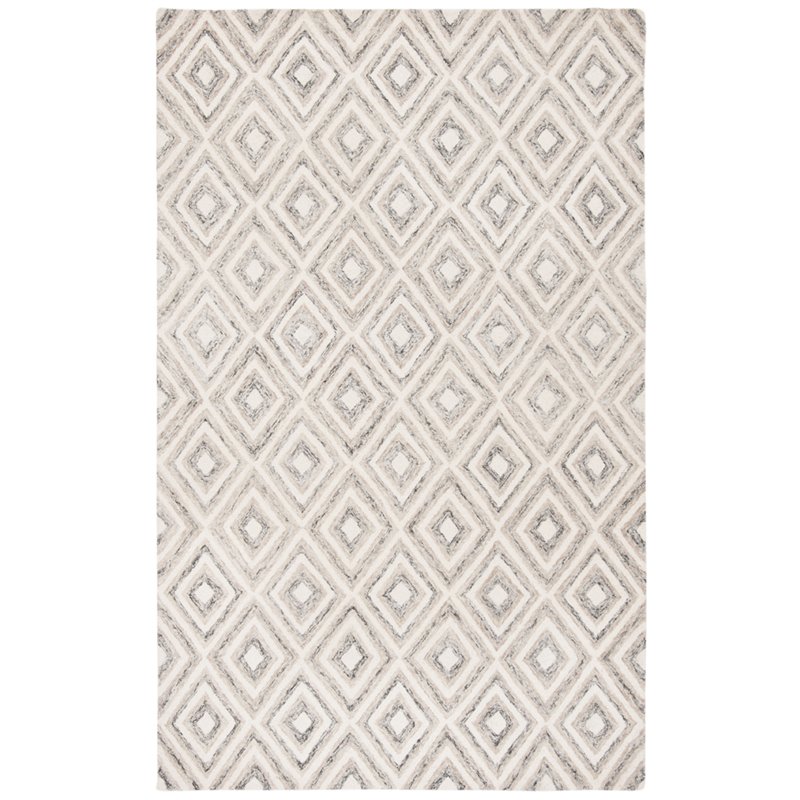 Safavieh Micro-Loop 4' x 6' Hand Tufted Wool Rug in Ivory and Gray
