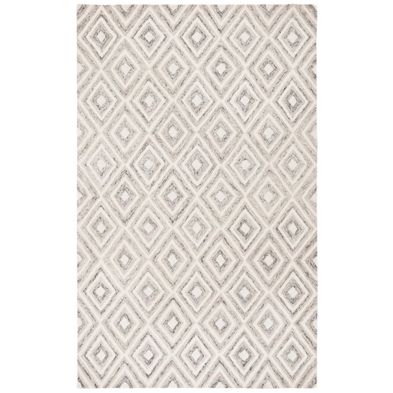 Safavieh Micro-Loop 5' x 8' Hand Tufted Wool Rug in Ivory and Gray