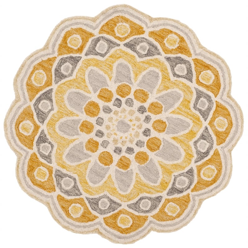 Safavieh Novelty 3' Round Hand Tufted Wool Rug in Gray and Gold