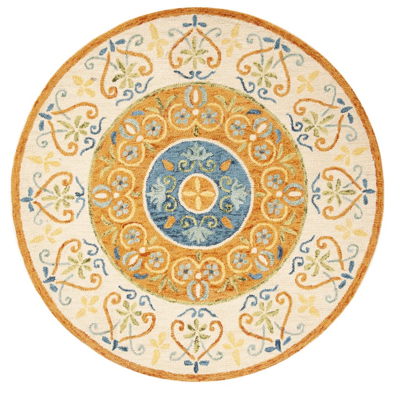 Safavieh Novelty 5' Round Hand Tufted Wool Rug in Gold and Ivory