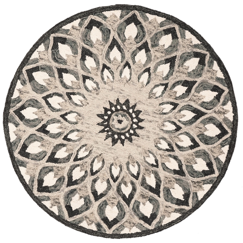 Safavieh Novelty 4' Round Hand Tufted Wool Rug in Charcoal and Ivory