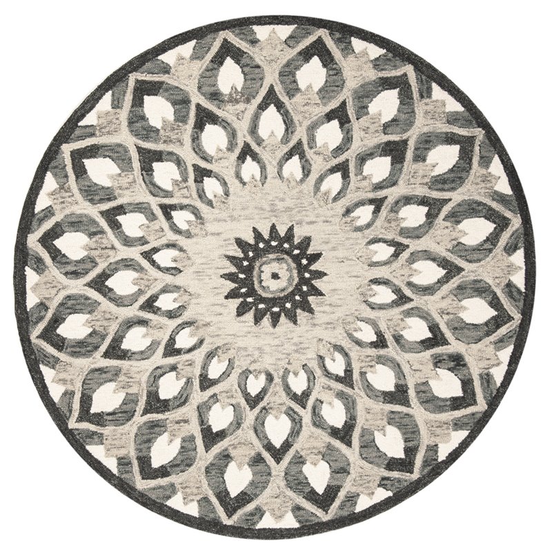 Safavieh Novelty 5' Round Hand Tufted Wool Rug in Charcoal and Ivory