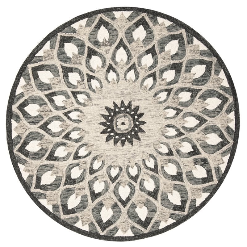 Safavieh Novelty 6' Round Hand Tufted Wool Rug in Charcoal and Ivory