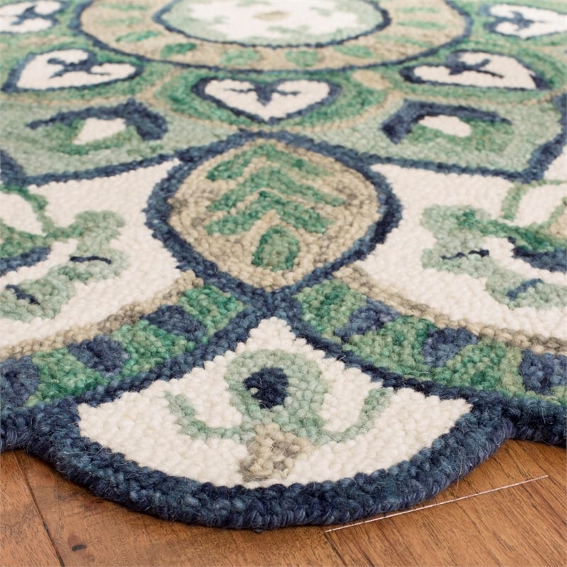 Safavieh Novelty 4' Round Hand Tufted Wool Rug in Ivory and Blue