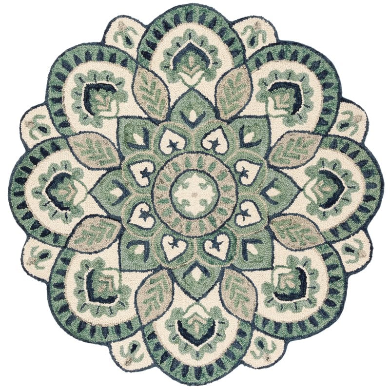 Safavieh Novelty 6' Round Hand Tufted Wool Rug in Ivory and Blue