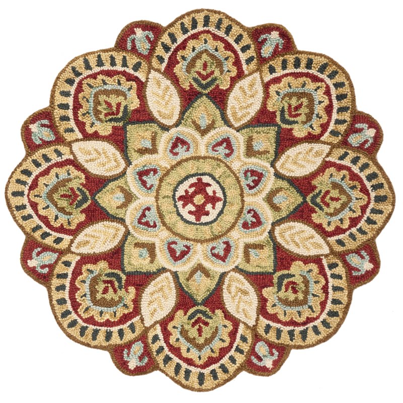 Safavieh Novelty 4' Round Hand Tufted Wool Rug in Red and Taupe