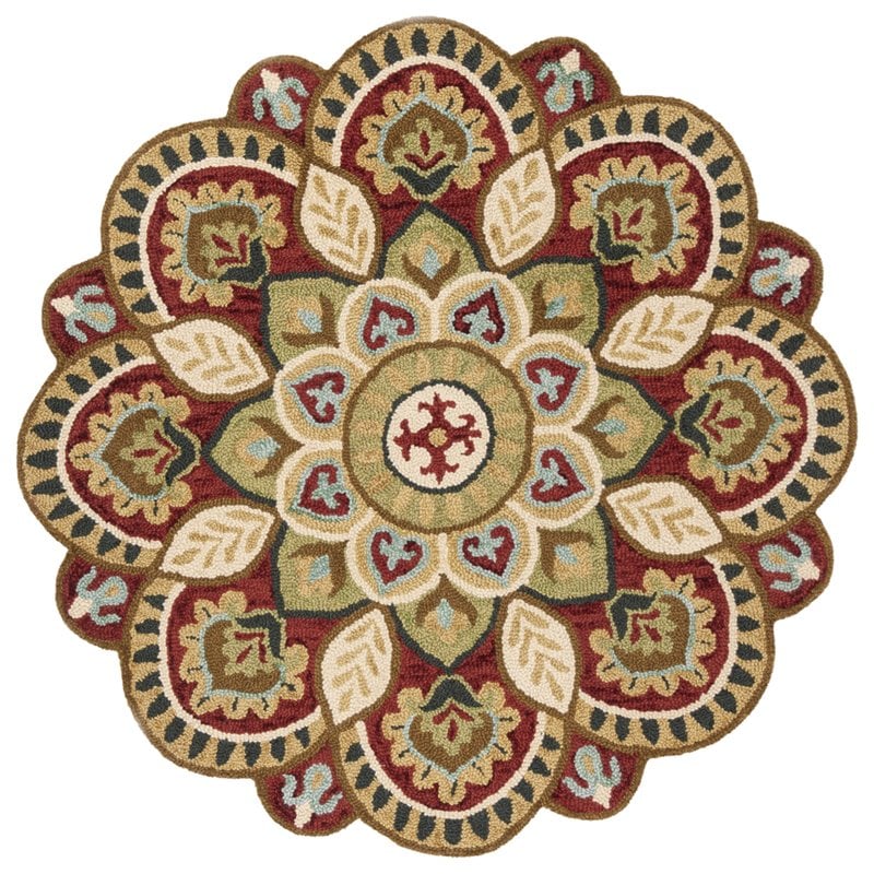 Safavieh Novelty 5' Round Hand Tufted Wool Rug in Red and Taupe