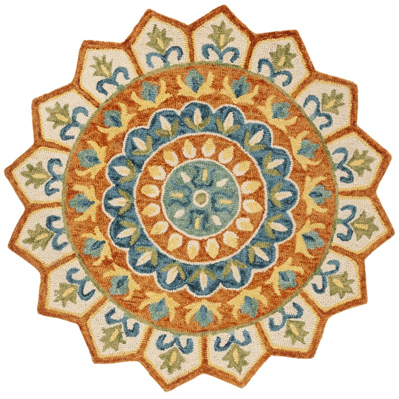 Safavieh Novelty 5' Round Hand Tufted Wool Rug in Gold and Ivory
