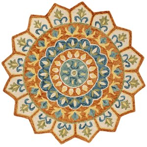 Safavieh Novelty 5' Round Hand Tufted Wool Rug in Gold and Ivory