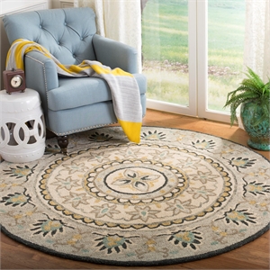 Safavieh Novelty 4' Round Hand Tufted Wool Rug in Gray and Black