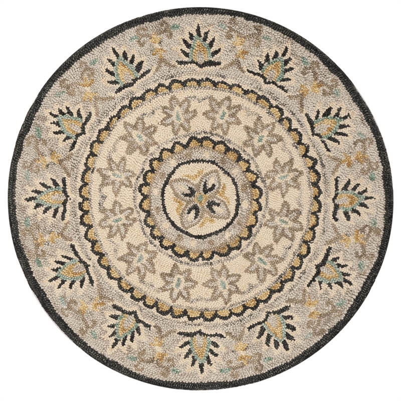Safavieh Novelty 4' Round Hand Tufted Wool Rug in Gray and Black