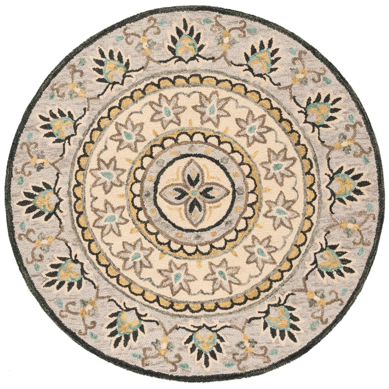 Safavieh Novelty 4' Round Hand Tufted Wool Rug in Gray and Black