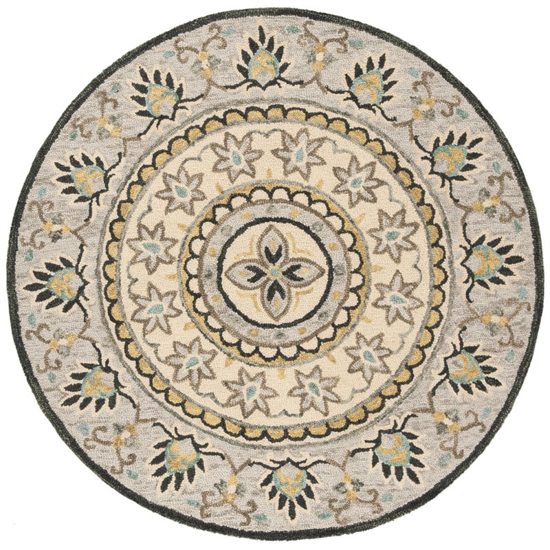 Safavieh Novelty 5' Round Hand Tufted Wool Rug in Gray and Black