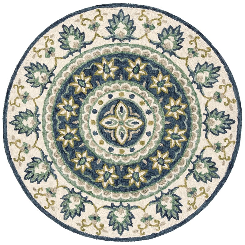 Safavieh Novelty 5' Round Hand Tufted Wool Rug in Ivory and Blue