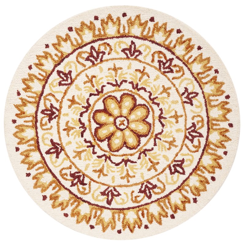 Safavieh Novelty 4' Round Hand Tufted Wool Rug in Ivory and Gold
