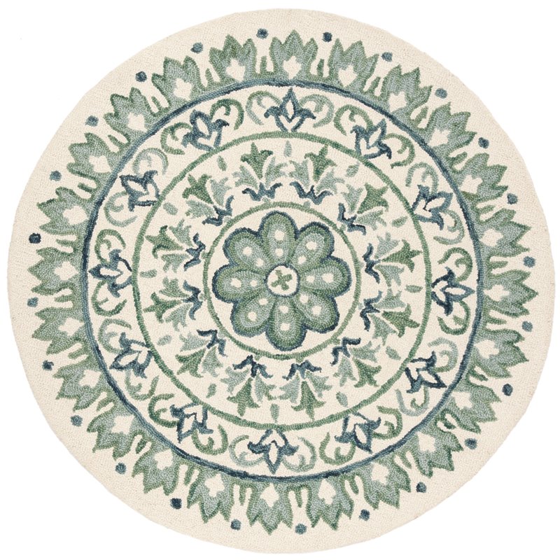Safavieh Novelty 6' Round Hand Tufted Wool Rug in Ivory and Teal