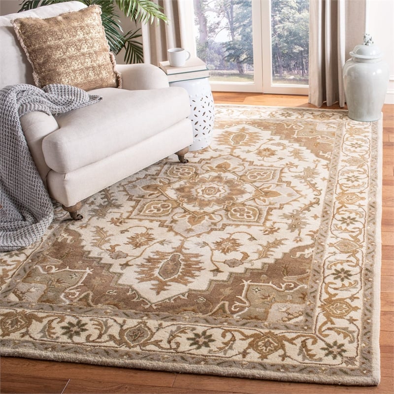 Safavieh Royalty 8' x 10' Hand Tufted Wool Rug in Red and Beige