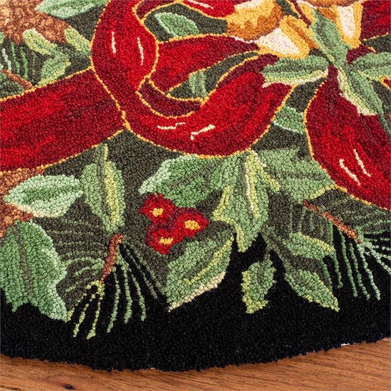 Safavieh Vintage Posters 4' Round Hand Hooked Wool Rug in Green