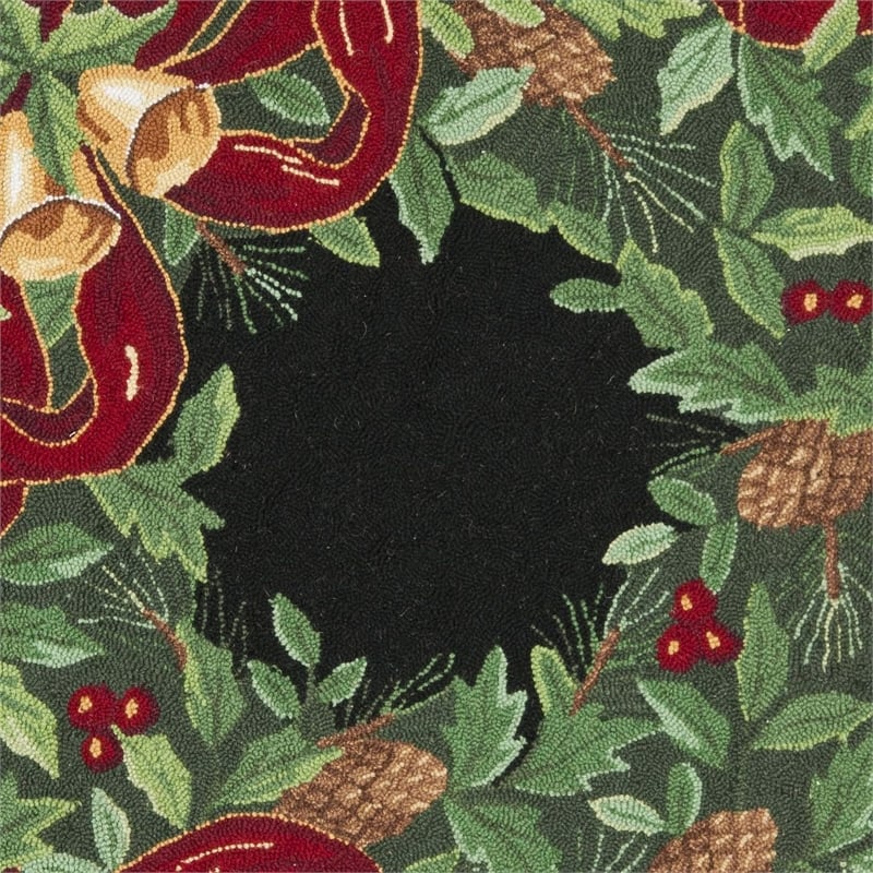 Safavieh Vintage Posters 4' Round Hand Hooked Wool Rug in Green