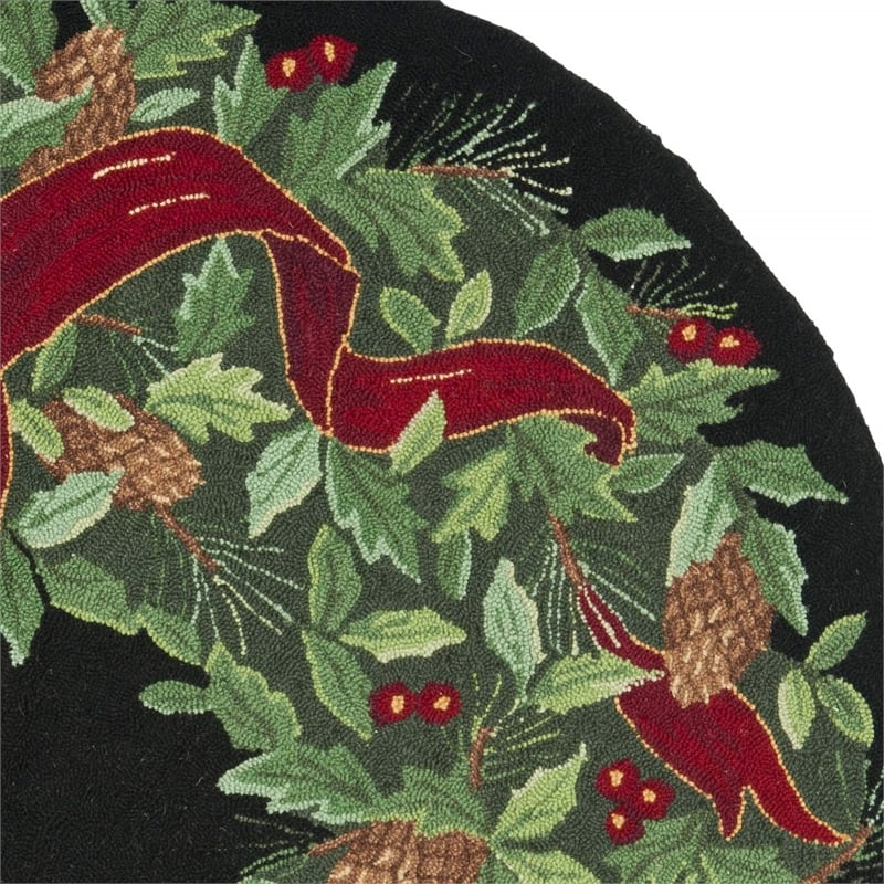 Safavieh Vintage Posters 4' Round Hand Hooked Wool Rug in Green