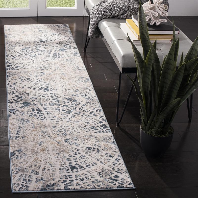 Safavieh Vogue 2' X 8' Polyester Power Loomed Rug In Ivory And Teal