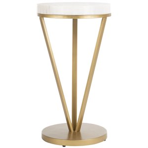 Safavieh Theia 14&quot Round Marble Top Accent Table in White and Gold