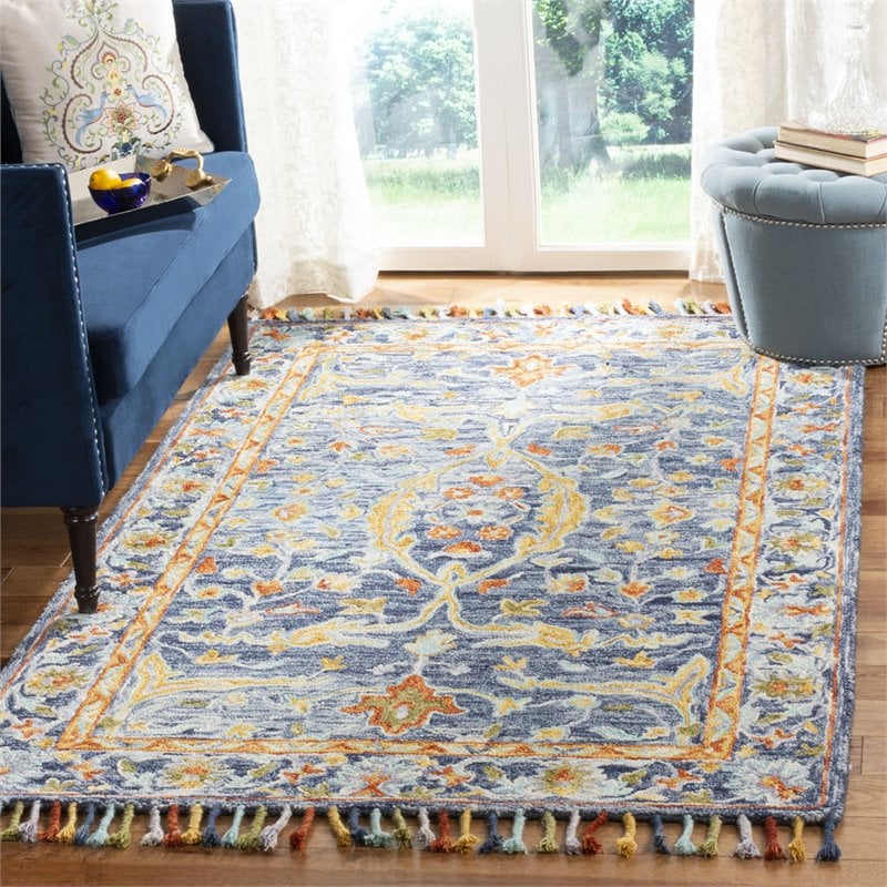 Safavieh Aspen 5' x 8' Hand Tufted Wool Rug in Blue and Rust
