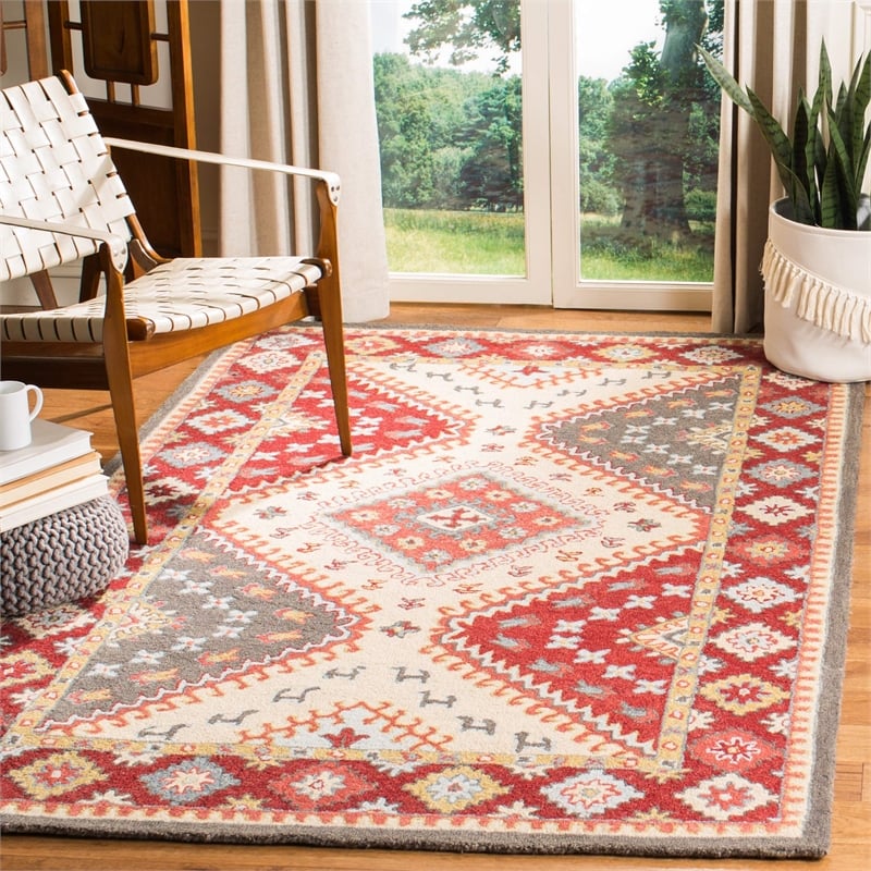 Safavieh Aspen 3' x 5' Hand Tufted Wool Rug in Red and Ivory