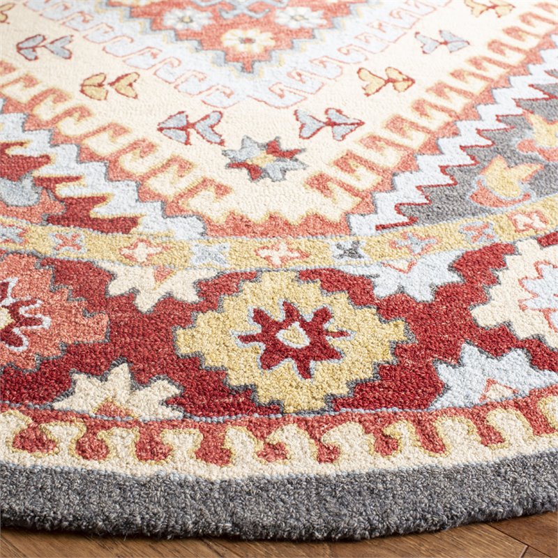 Safavieh Aspen 7' Round Hand Tufted Wool Rug in Red and Ivory