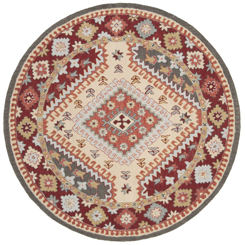 Safavieh Aspen 7' Round Hand Tufted Wool Rug in Red and Ivory