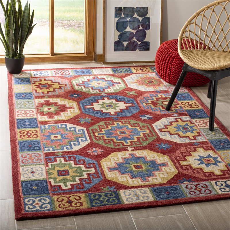 Safavieh Aspen 4' x 6' Hand Tufted Wool Rug in Red and Blue