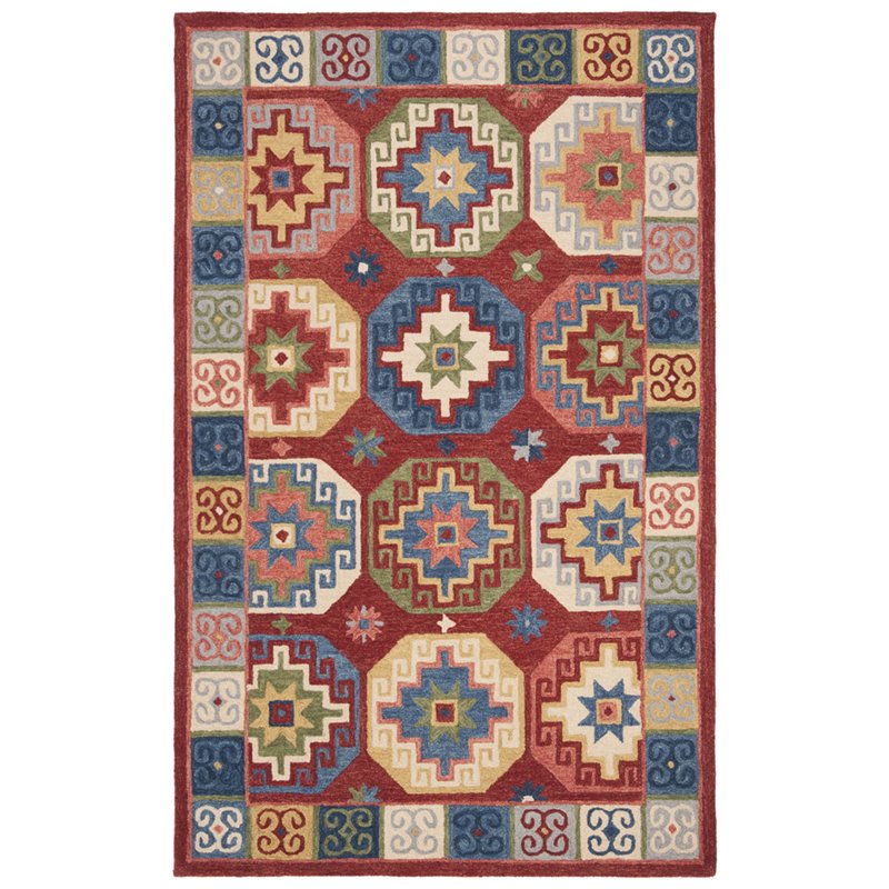 Safavieh Aspen 4' x 6' Hand Tufted Wool Rug in Red and Blue