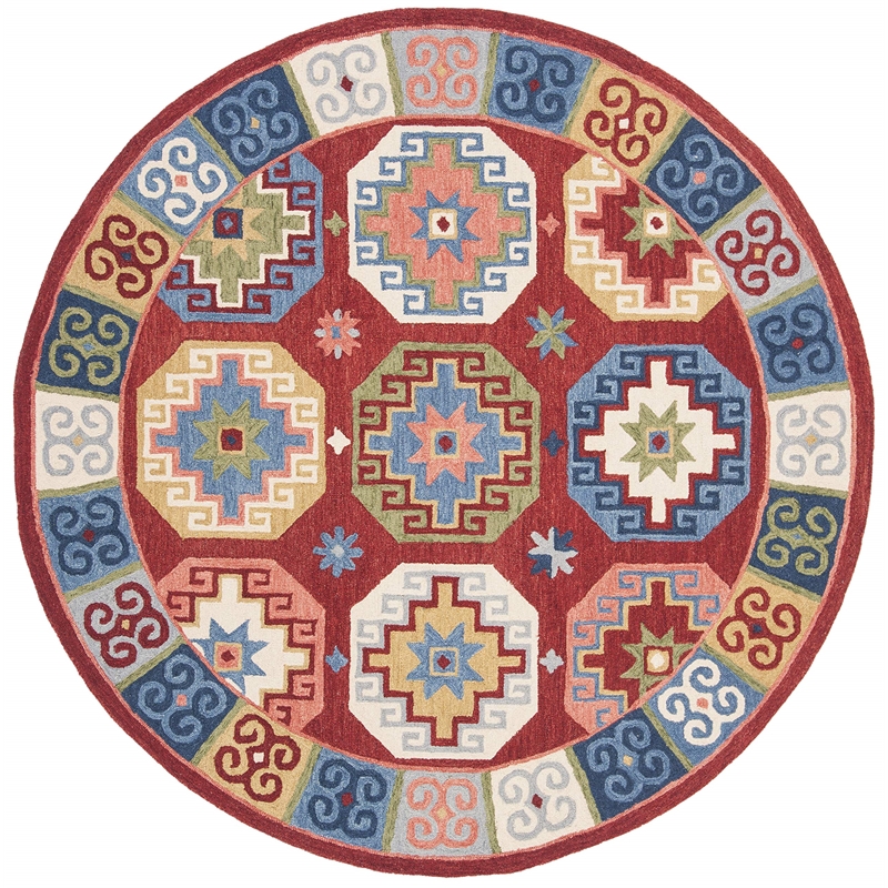 Safavieh Aspen 7' Round Hand Tufted Wool Rug in Red and Blue