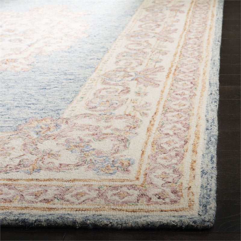 Safavieh Aubusson 5' x 8' Hand Tufted Wool Rug in Blue and Pink