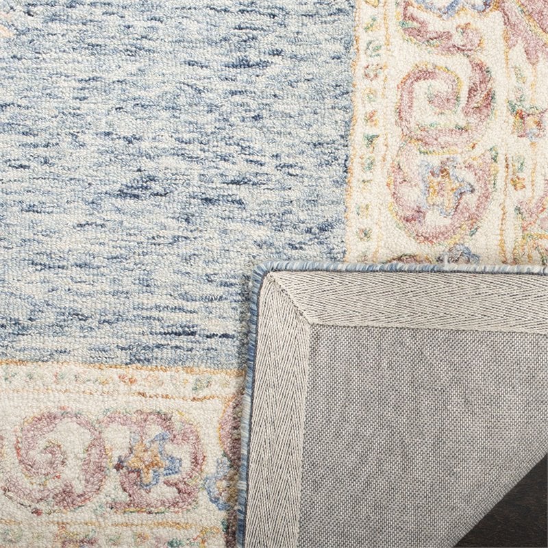 Safavieh Aubusson 5' x 8' Hand Tufted Wool Rug in Blue and Pink