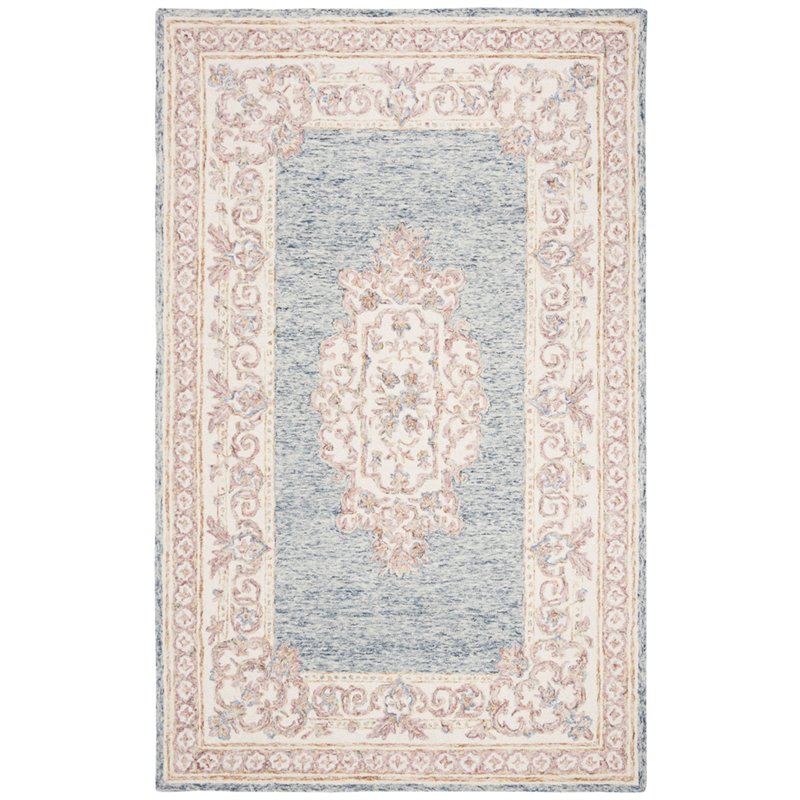 Safavieh Aubusson 5' x 8' Hand Tufted Wool Rug in Blue and Pink