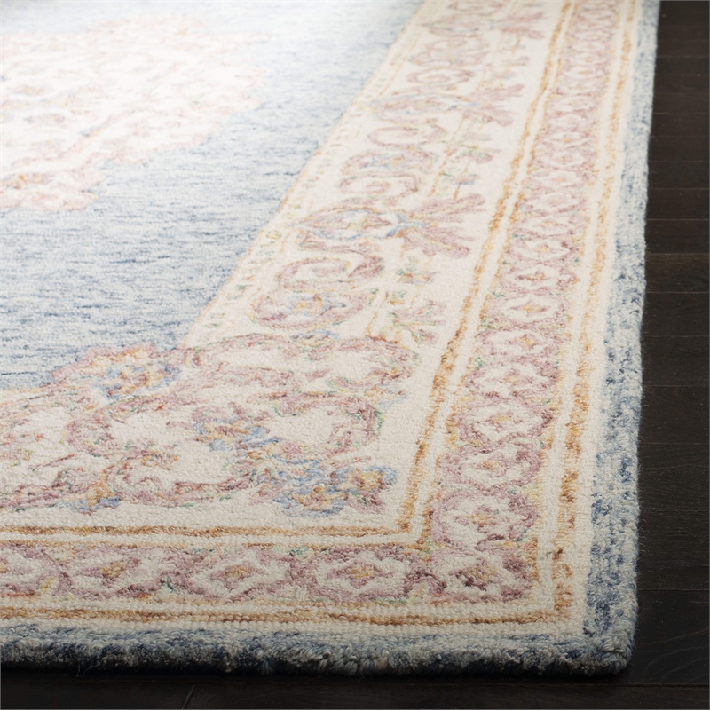 Safavieh Aubusson 6' Square Hand Tufted Wool Rug in Blue and Pink