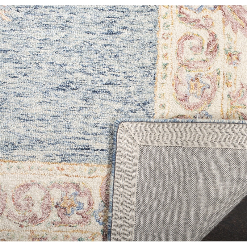 Safavieh Aubusson 6' Square Hand Tufted Wool Rug in Blue and Pink