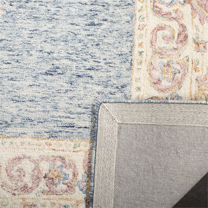 Safavieh Aubusson 8' x 10' Hand Tufted Wool Rug in Blue and Pink