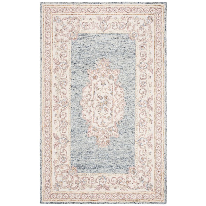 Safavieh Aubusson 8' x 10' Hand Tufted Wool Rug in Blue and Pink