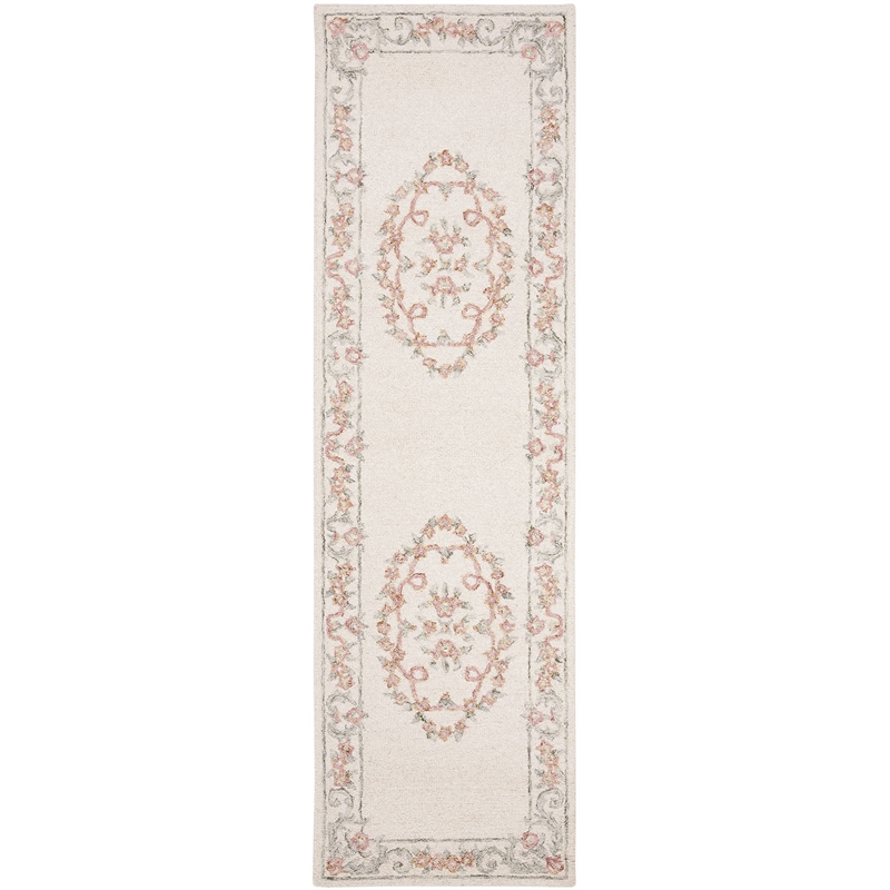 Safavieh Aubusson 4' x 6' Hand Tufted Wool Rug in Ivory and Pink