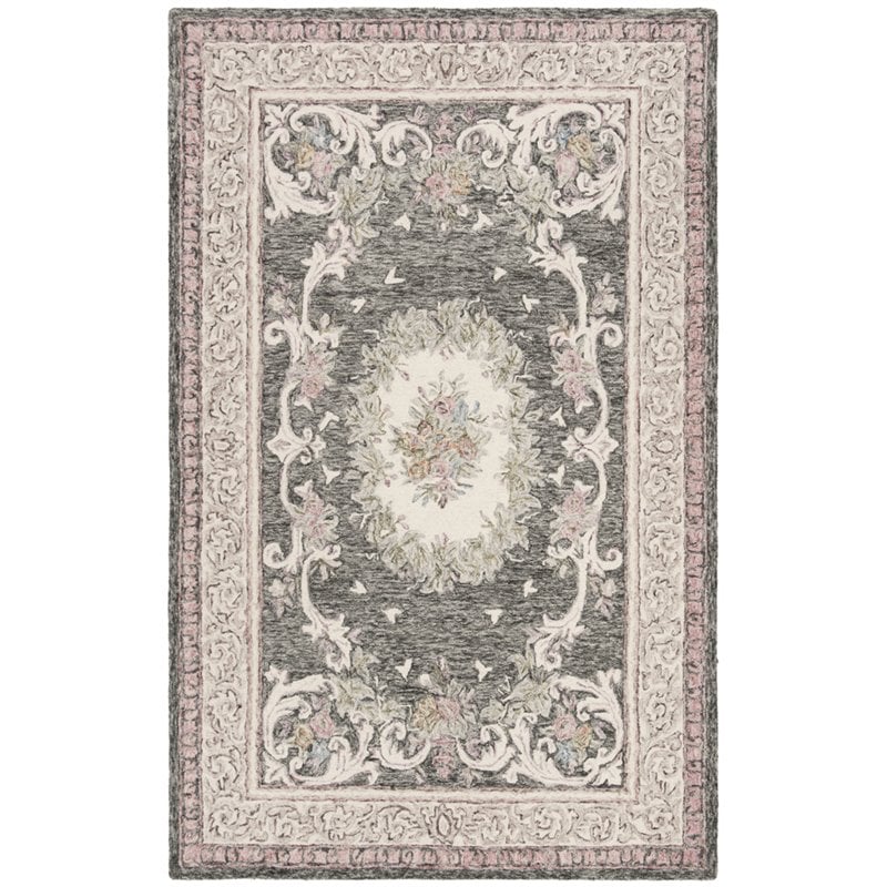 Safavieh Aubusson 4' x 6' Hand Tufted Wool Rug in Ivory and Charcoal