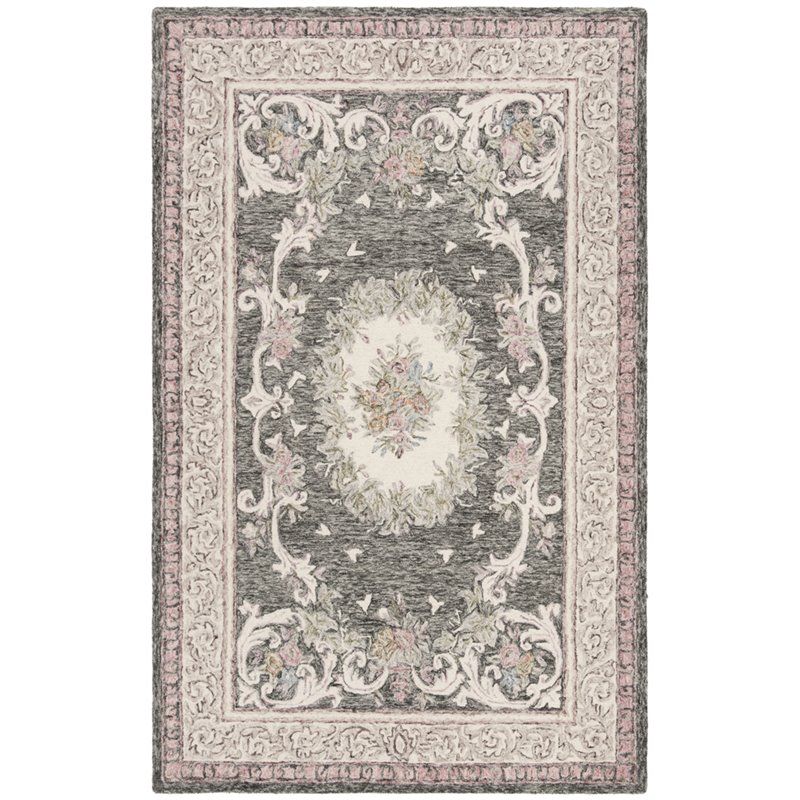 Safavieh Aubusson 5' x 8' Hand Tufted Wool Rug in Ivory and Charcoal