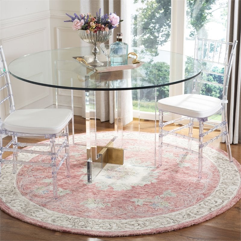 Safavieh Aubusson 6' Round Hand Tufted Wool Rug in Red and Ivory