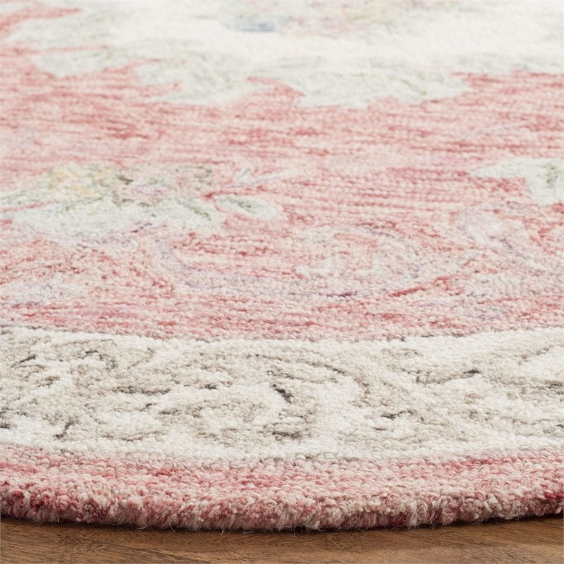 Safavieh Aubusson 6' Round Hand Tufted Wool Rug in Red and Ivory